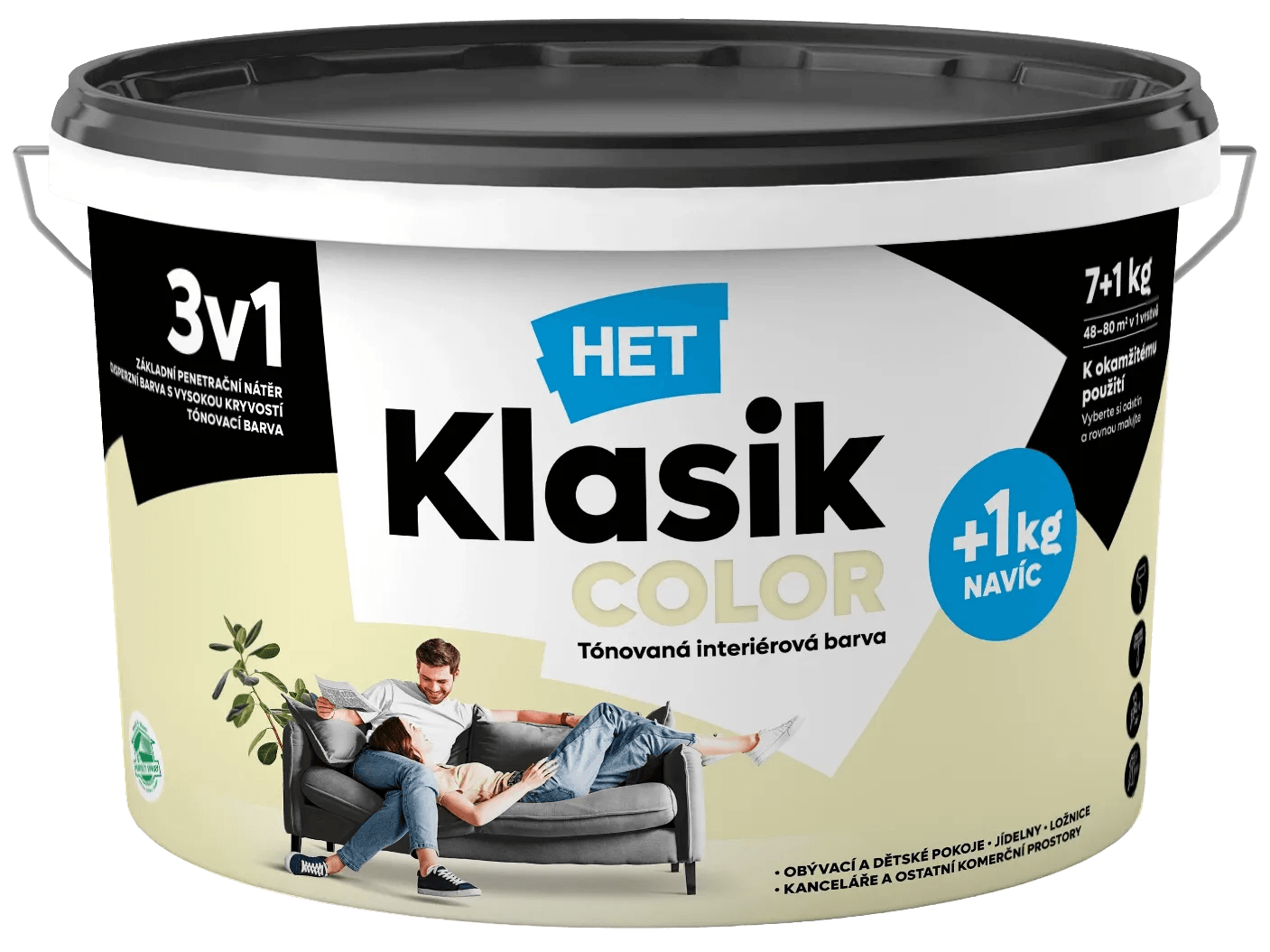 HET Klasik COLOR Tónovaná interiérová barva KC 0658 žlutá pastelová, 7 + 1 kg HET Klasik COLOR Tónovaná interiérová barva KC 0658 žlutá pastelová, 7 + 1 kg