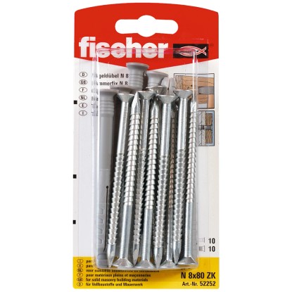 Fischer Hmoždinka s hřebíkem N 8 x 80/40 S, balení 10 ks, s předmontovaným hřebíkem. Fischer Hmoždinka s hřebíkem N 8 x 80/40 S, balení 10 ks, s předmontovaným hřebíkem.