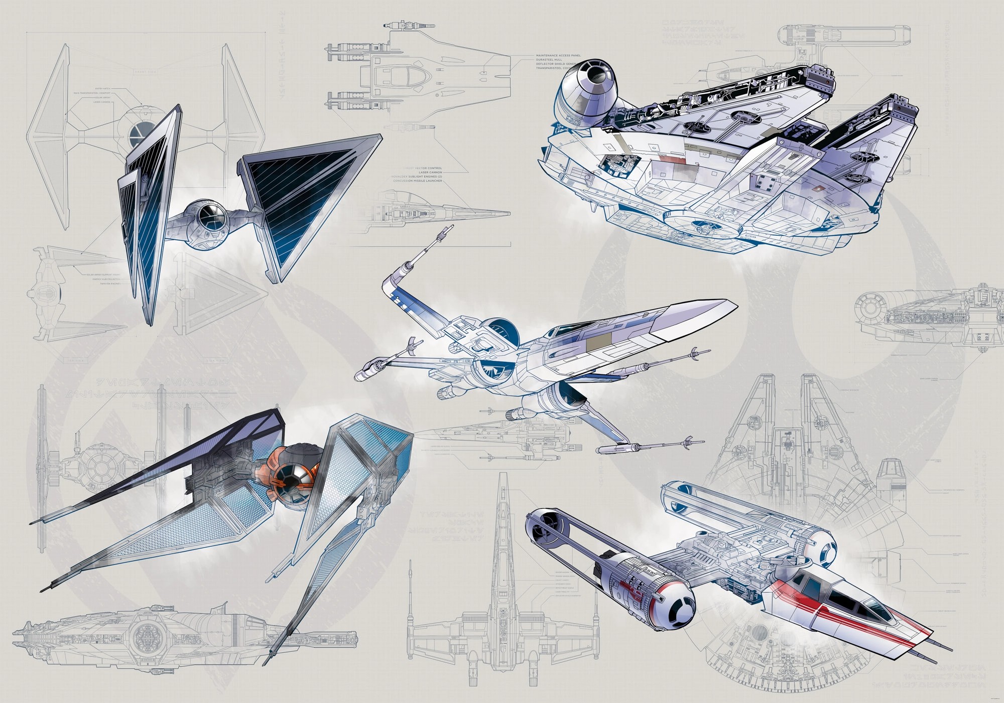 Komar Vliesová fototapeta Star Wars Blueprint Light 400 x 280 cm Komar Vliesová fototapeta Star Wars Blueprint Light 400 x 280 cm