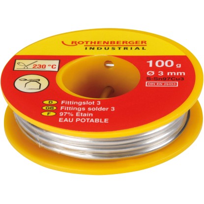 ROTHENBERGER Fitinkový měkký pájecí drát Fittingslot 3, S-Sn97Cu3 pr. 3 mm, 100g ROTHENBERGER Fitinkový měkký pájecí drát Fittingslot 3, S-Sn97Cu3 pr. 3 mm, 100g