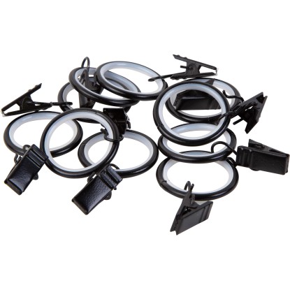 Záclonové kroužky s žabkami černé, 10 ks, pr. 19 mm Záclonové kroužky s žabkami černé, 10 ks, pr. 19 mm