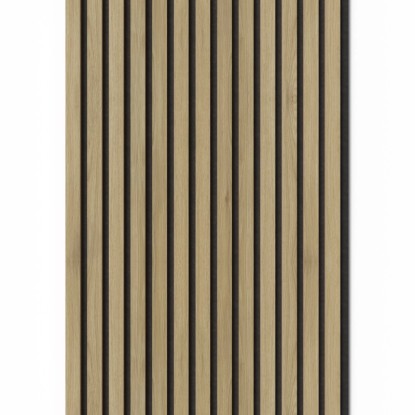 Akustický panel Denpanels Acu-Line tmavý dub s černou plstí, 260x52cm. Akustické panely na stěny a stropy. Akustický panel Denpanels Acu-Line tmavý dub s černou plstí, 260x52cm. Akustické panely na stěny a stropy.