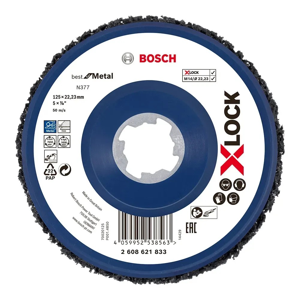 Čisticí kotouč na kov Bosch X-Lock N377, Ø 125 mm, pro čištění kovu a zdiva. Čisticí kotouč na kov Bosch X-Lock N377, Ø 125 mm, pro čištění kovu a zdiva.