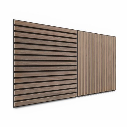 Dva akustické panely 60 cm vzhled ořech s černou akustickou plstí pro obklad stěn. Dva akustické panely 60 cm vzhled ořech s černou akustickou plstí pro obklad stěn.