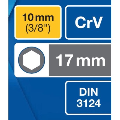 LUX nástrčný klíč, šestihranný, 17 mm, pohon 10 mm (3/8 palce), chrom-vanadiová ocel (CrV) LUX nástrčný klíč, šestihranný, 17 mm, pohon 10 mm (3/8 palce), chrom-vanadiová ocel (CrV)
