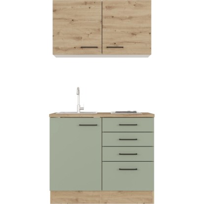 Flex-Well Cara Mini kuchyňka, 100 cm, rákosově zelená/dub artisan, s dřezem a varnou deskou. Flex-Well Cara Mini kuchyňka, 100 cm, rákosově zelená/dub artisan, s dřezem a varnou deskou.