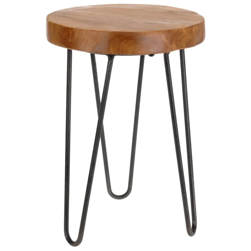 Dřevěná stolička se třemi černými kovovými nohami, Kategorie: Taburety. Dřevěná stolička se třemi černými kovovými nohami, Kategorie: Taburety.