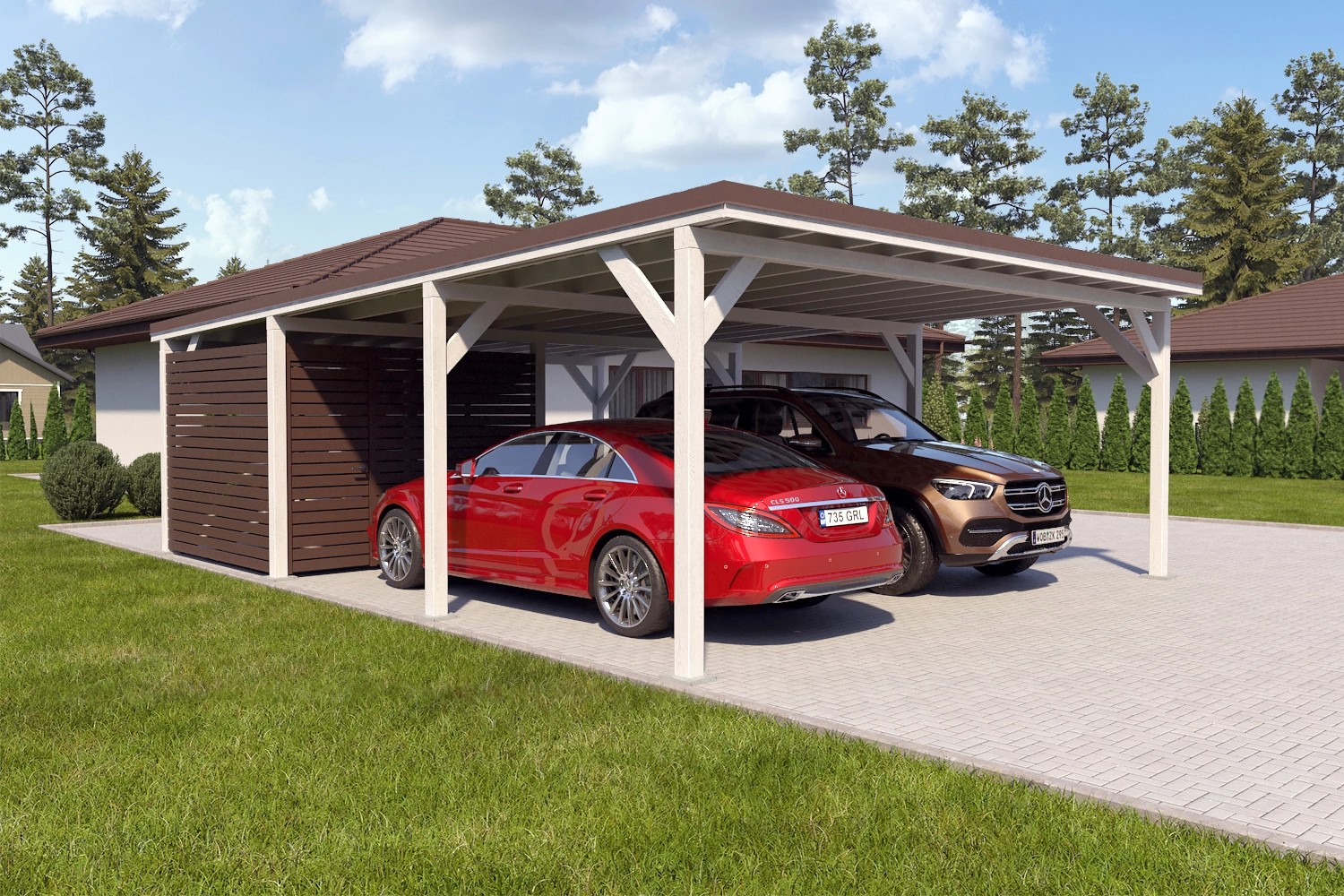 Holzbrüder Přístřešek na auto Ralf+malý domek bílý/hnědá 600 x 868cm 52m2 Holzbrüder Přístřešek na auto Ralf+malý domek bílý/hnědá 600 x 868cm 52m2