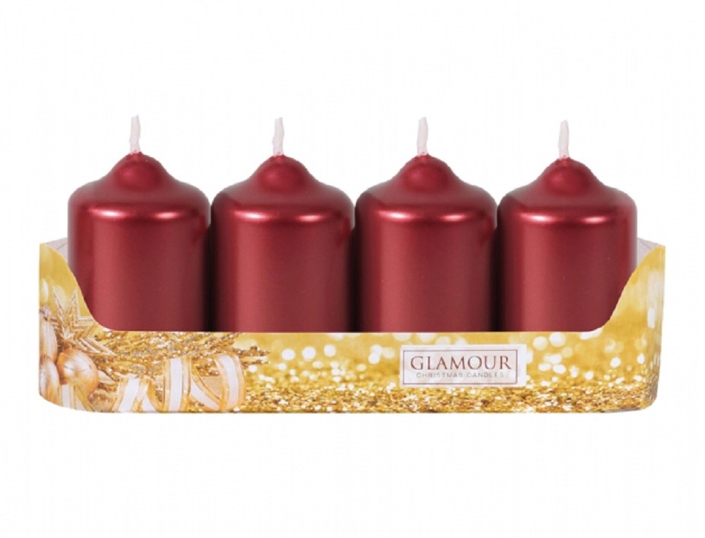 Adventní svíčka válec, metalická lesklá červená, pr. 5 x 9 cm, 4 ks Adventní svíčka válec, metalická lesklá červená, pr. 5 x 9 cm, 4 ks