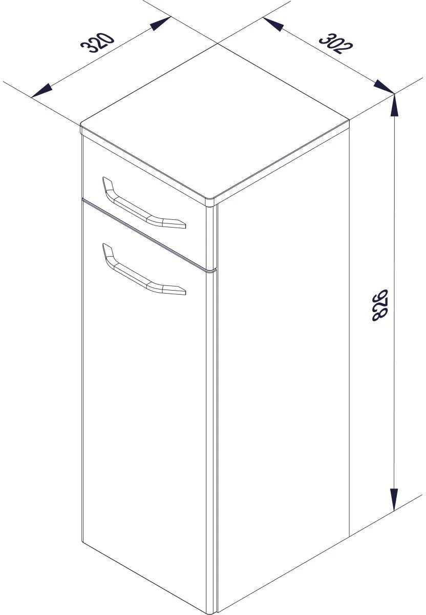 Nákres: Fackelmann Milano bílá závěsná koupelnová skříňka, šířka 31 cm, s rozměry. Nákres: Fackelmann Milano bílá závěsná koupelnová skříňka, šířka 31 cm, s rozměry.