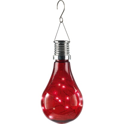 Červené LED solární závěsné svítidlo ve tvaru žárovky pro zahradu nebo balkon. Červené LED solární závěsné svítidlo ve tvaru žárovky pro zahradu nebo balkon.