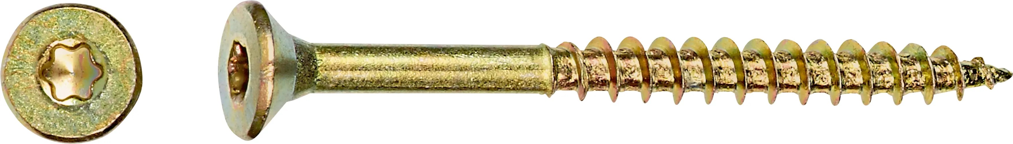 Žlutě zinkovaný vrut do dřevotřísky 4x40 mm s TX pohonem, zápustná hlava, 200 kusů. Žlutě zinkovaný vrut do dřevotřísky 4x40 mm s TX pohonem, zápustná hlava, 200 kusů.