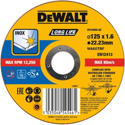 DeWALT Řezný kotouč na nerez DT43906 pr. 125 x 22,23 mm DeWALT Řezný kotouč na nerez DT43906 pr. 125 x 22,23 mm