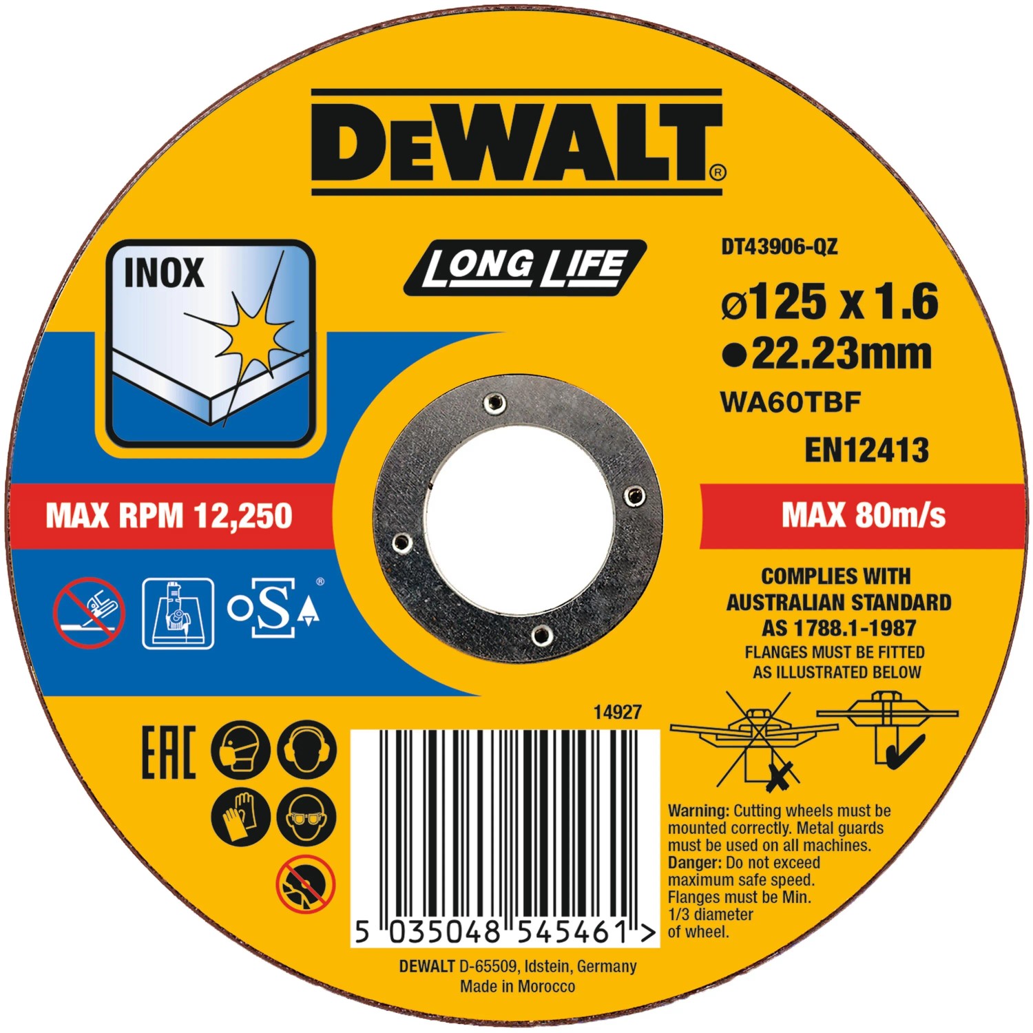 DeWALT Řezný kotouč na nerez DT43906 pr. 125 x 22,23 mm DeWALT Řezný kotouč na nerez DT43906 pr. 125 x 22,23 mm