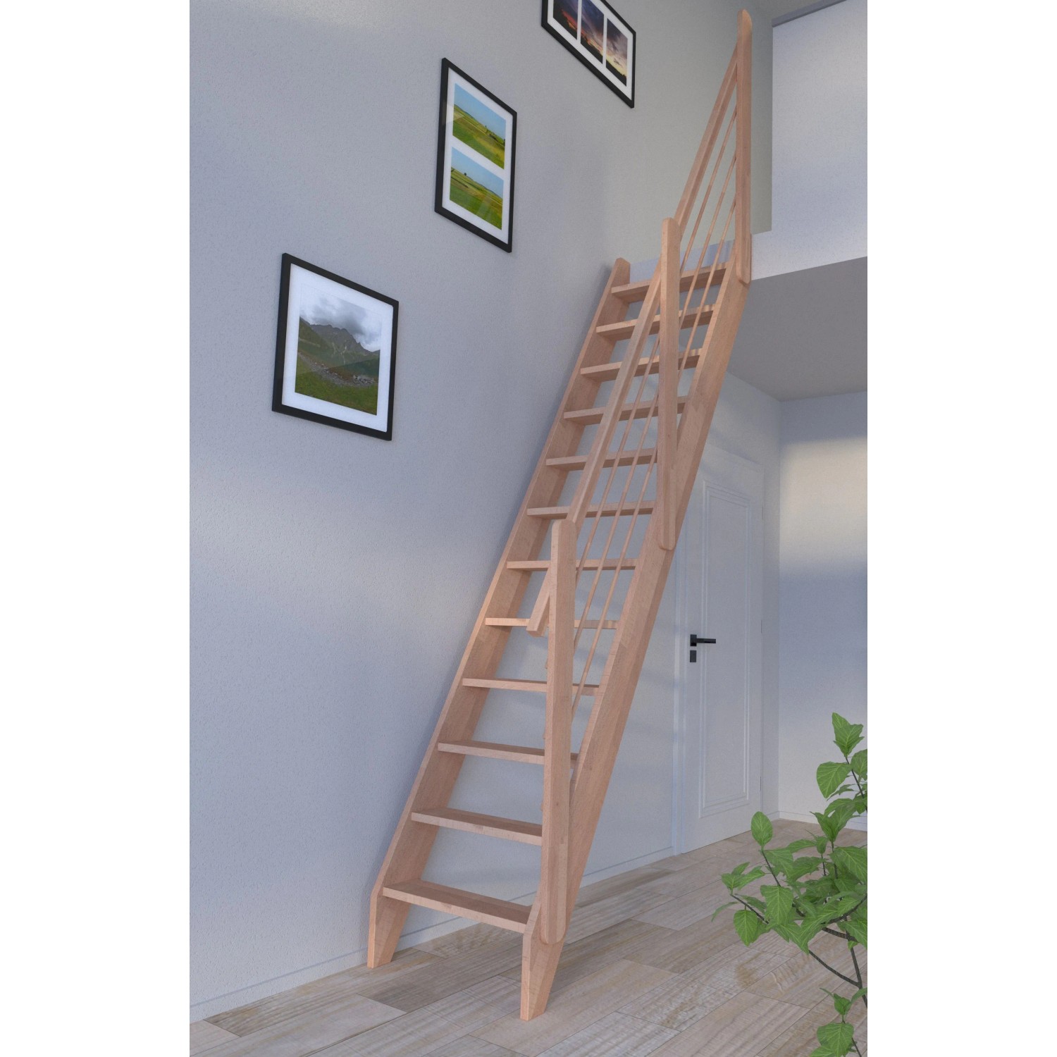Schodiště StarWood buk s dřevěným zábradlím Basic, neošetřené. Prostorově úsporný design pro vnitřní použití. Schodiště StarWood buk s dřevěným zábradlím Basic, neošetřené. Prostorově úsporný design pro vnitřní použití.