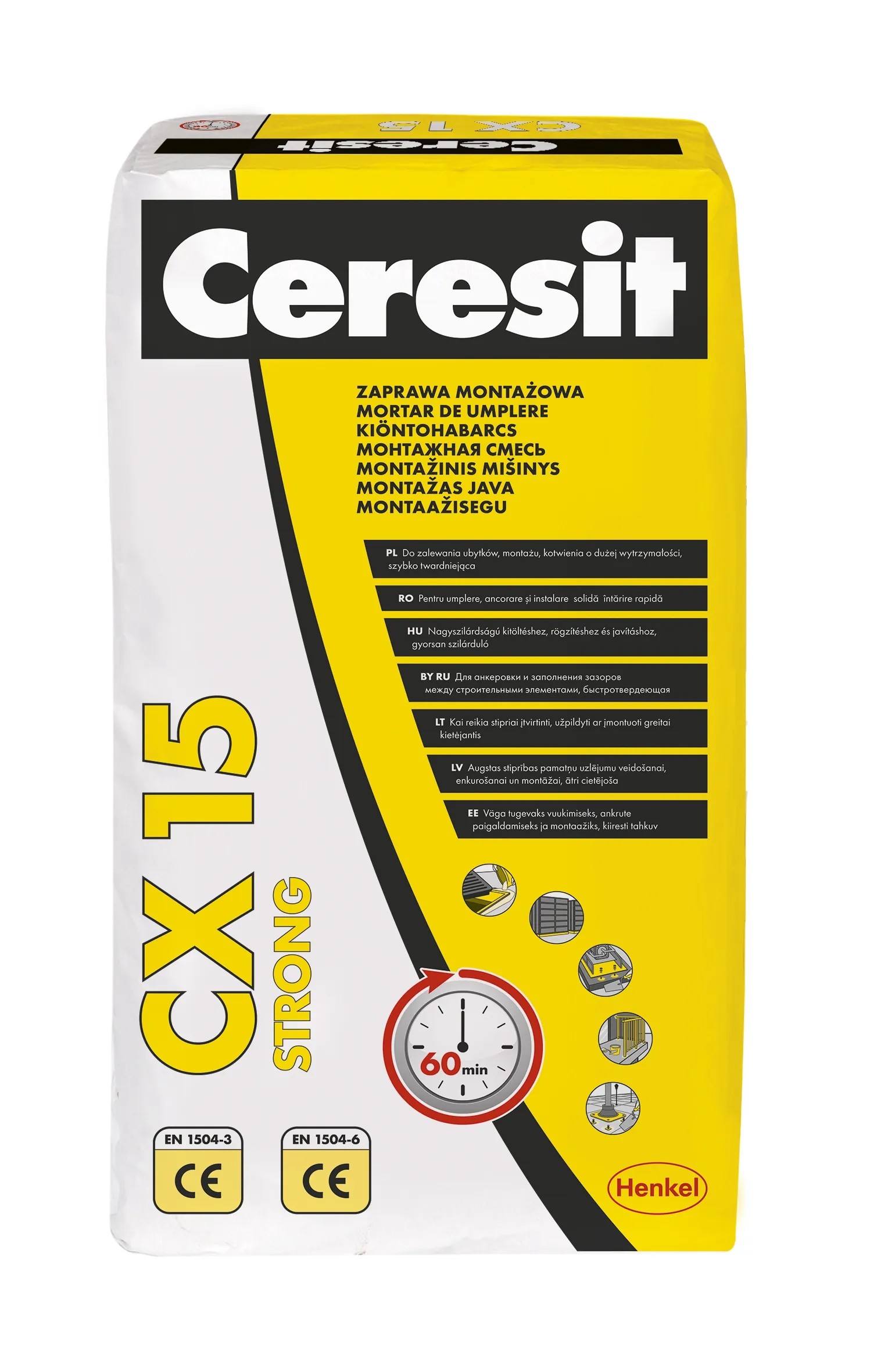 Ceresit Rychletvrdnoucí montážní malta o vysoké pevnosti CX 15, 25 kg Ceresit Rychletvrdnoucí montážní malta o vysoké pevnosti CX 15, 25 kg