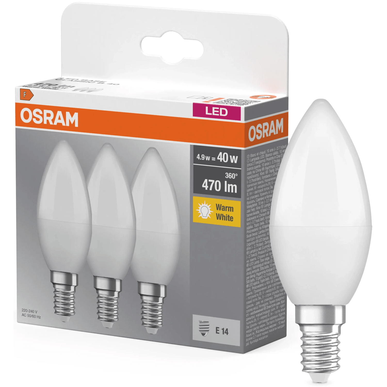 OSRAM LED žárovka BASE CLASSIC B Frosted E14 C35 4,9W 470lm 2700K, 3 ks OSRAM LED žárovka BASE CLASSIC B Frosted E14 C35 4,9W 470lm 2700K, 3 ks