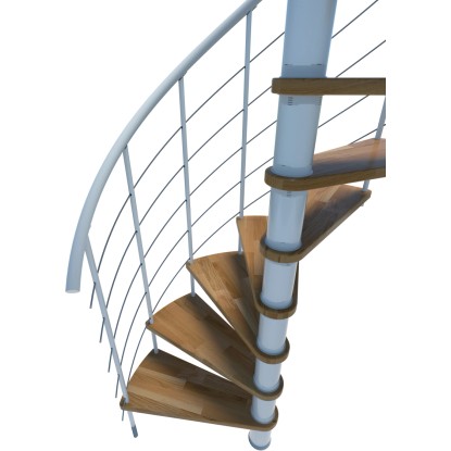 Bílé točité schodiště Minka Venezia Smart z dubu, průměr 120 cm. Bílé točité schodiště Minka Venezia Smart z dubu, průměr 120 cm.