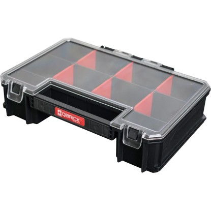 Qbrick System Multi box na nářadí s průhledným víkem a červenými přihrádkami. Qbrick System Multi box na nářadí s průhledným víkem a červenými přihrádkami.