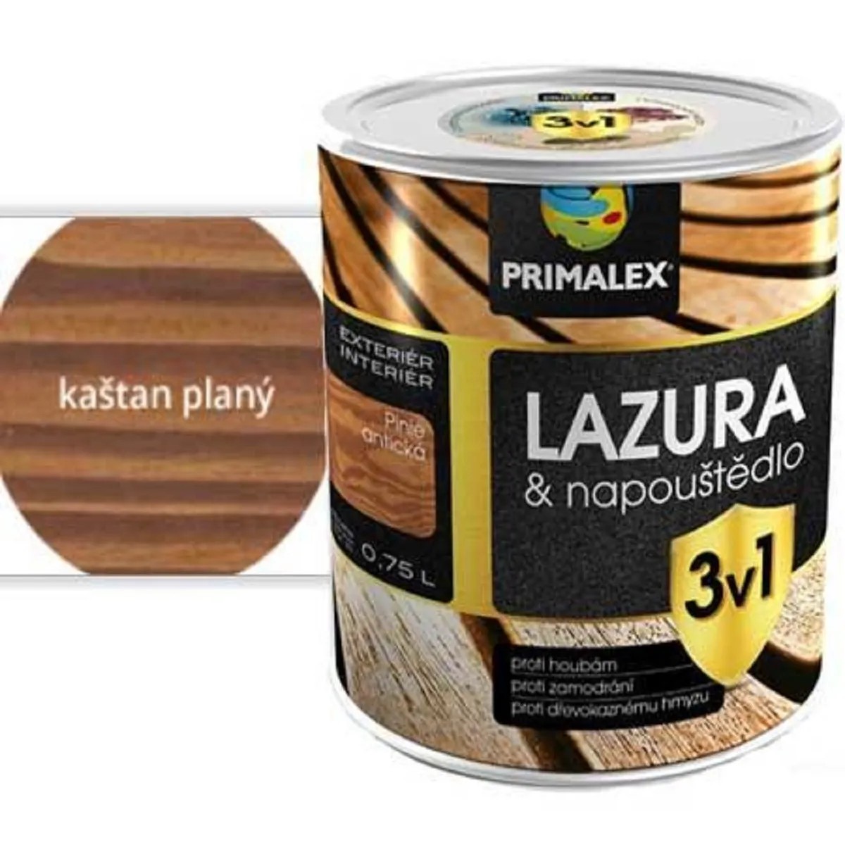 PRIMALEX Lazura a napouštědlo 3v1 kaštan planý 0,75 l PRIMALEX Lazura a napouštědlo 3v1 kaštan planý 0,75 l