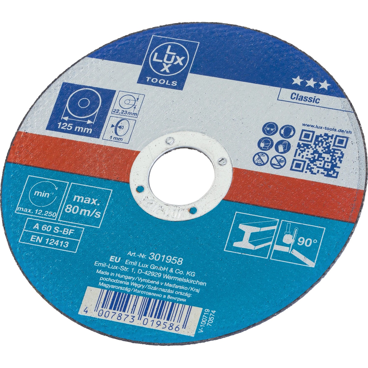 LUX-TOOLS Řezný kotouč vyztužený tkaninou Classic na kov, pr. 125 x 1 mm LUX-TOOLS Řezný kotouč vyztužený tkaninou Classic na kov, pr. 125 x 1 mm