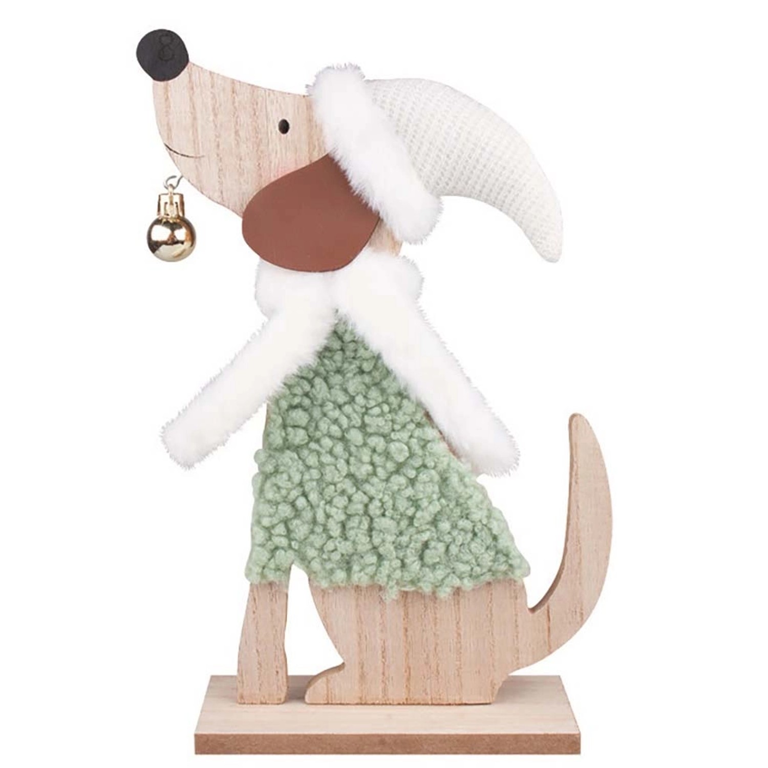 Pes s baňkou dřevěný na postavení 18 x 28 x 6 cm Anděl Přerov s.r.o.