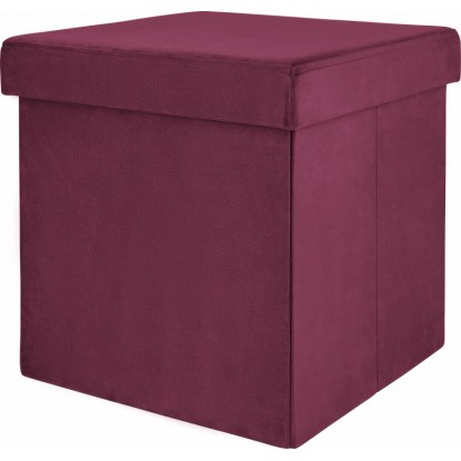 Magenta skládací stolička Dark Wonder, 38x38x38 cm, sametová s úložným prostorem. Ideální jako sedátko.