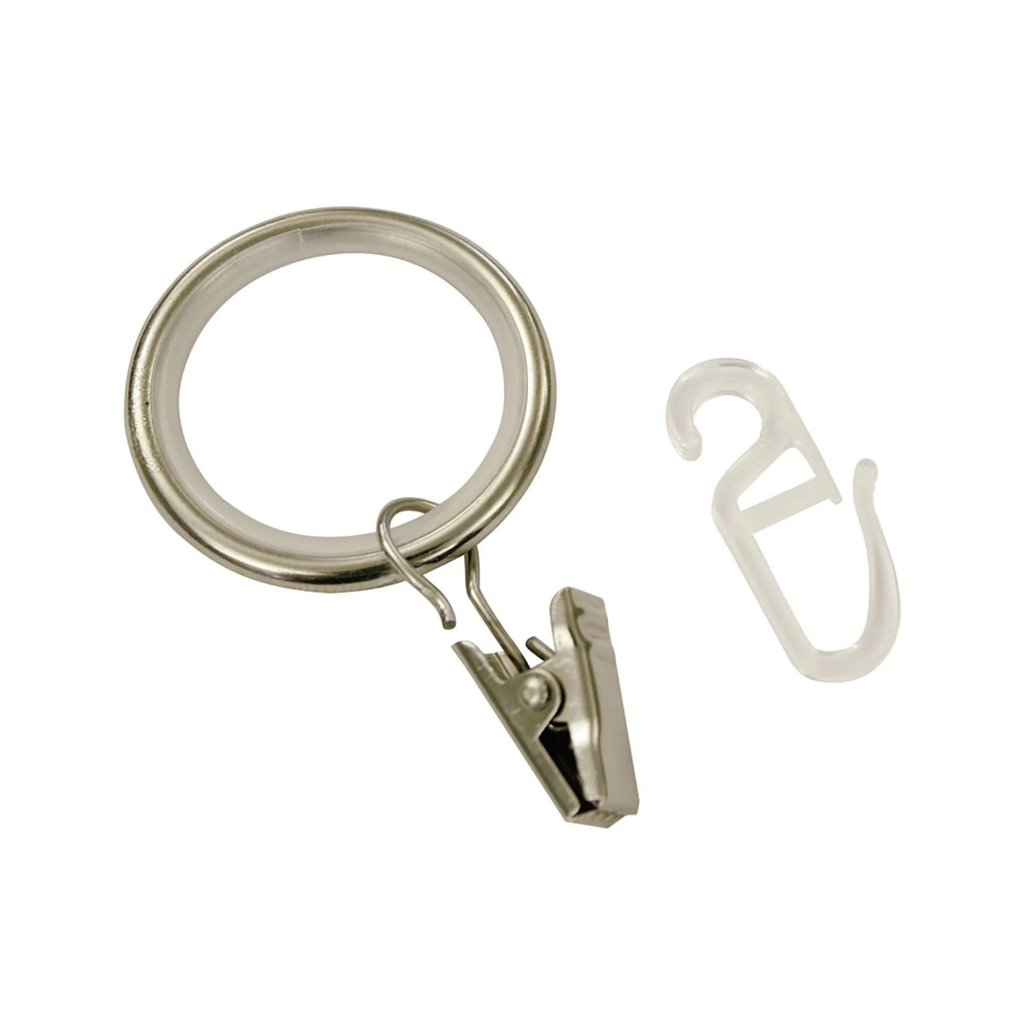 Gardinia Záclonové kroužky s klipy a háčky Ally, kov nerez, pr. 37 mm, 10 ks