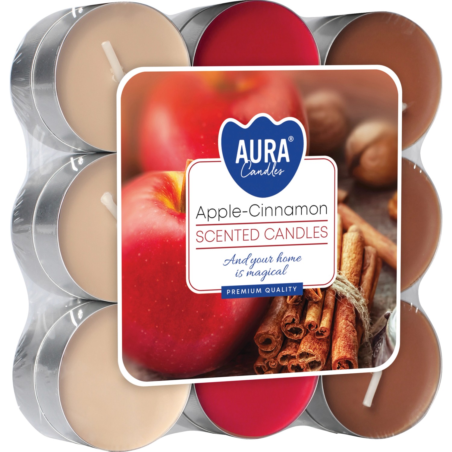 AURA Candles Vonná čajová svíčka Apple-Cinnamom pr. 3,9 cm, 18 ks