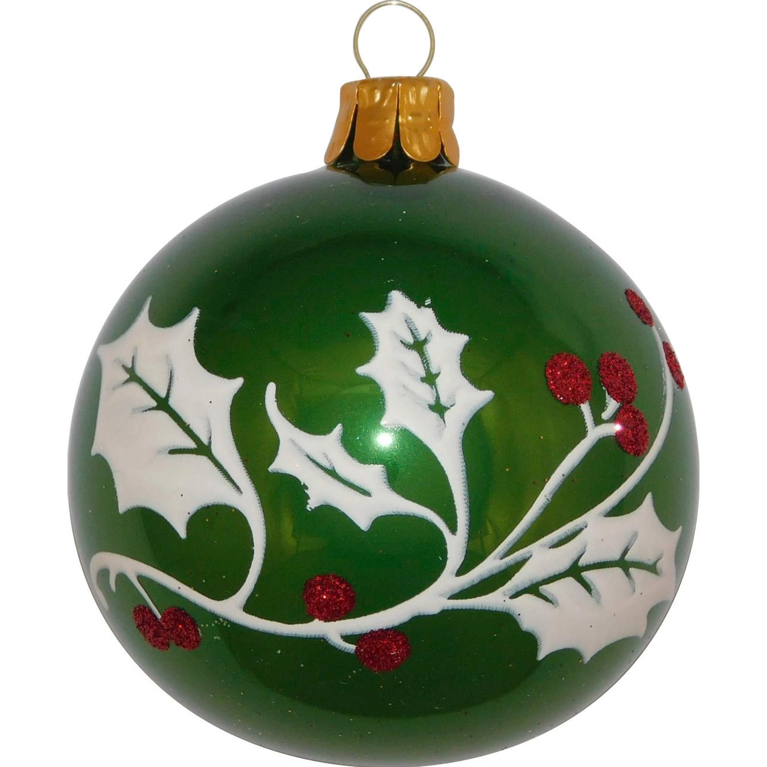 Ornex Vánoční ozdoba skleněná koule s listy zelená, 7 cm