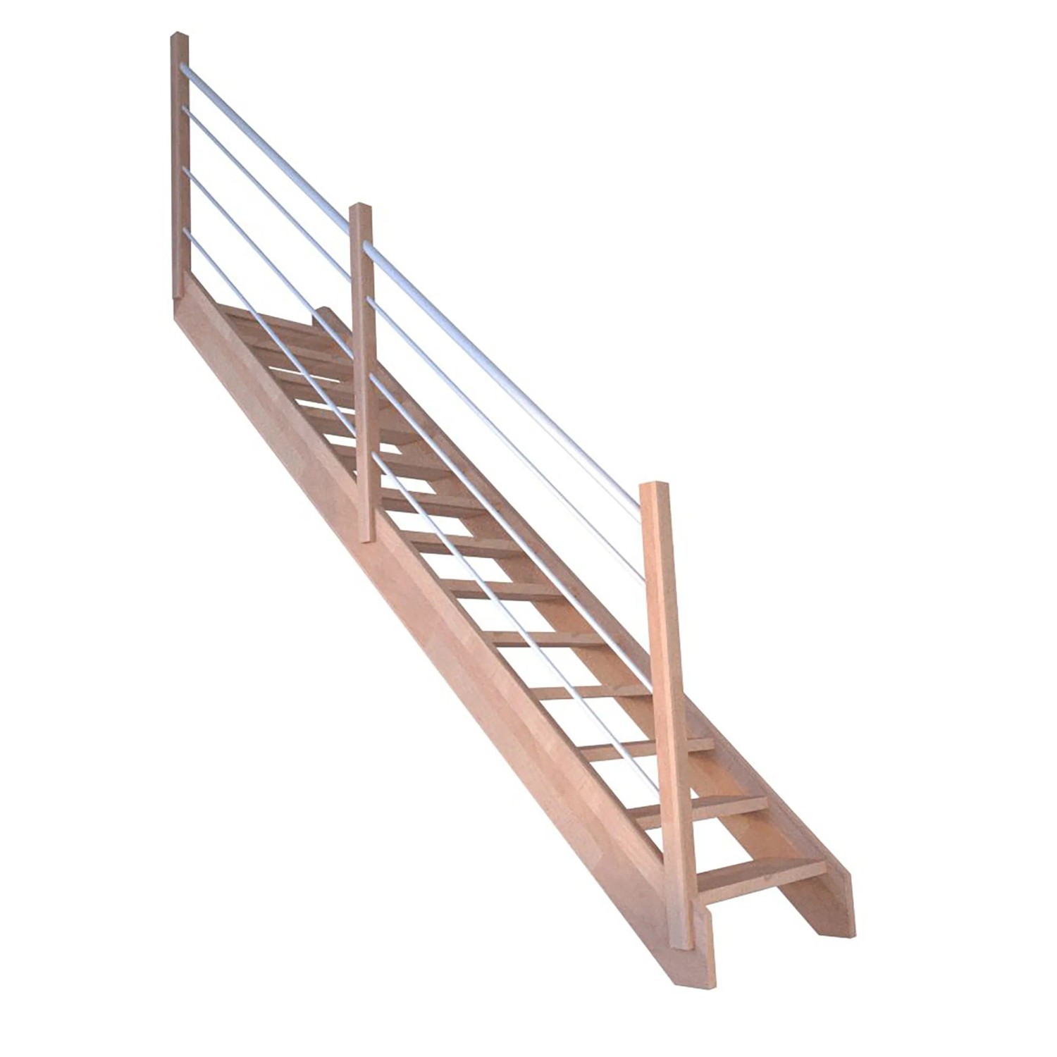 StarWood Schody Mykonos Pro bukové rovné 90cm otevřené dřev.nerez.bílé zábradl L