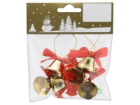 GEROMA Vánoční ozdoby zvonečky s mašlí kovové 2,2 cm, 6 ks