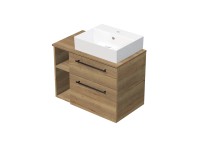 INTEDOOR Koupel.skříň+umyvadlo BEE, úchyt černý, 80cm, regál vlevo, dub Halifax