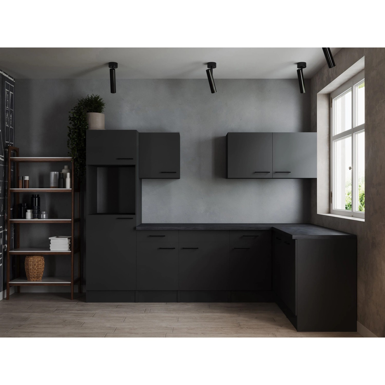 Respekta Kuchyně Oliver L šedá matná/žula 280 cm - bez el. přístrojů