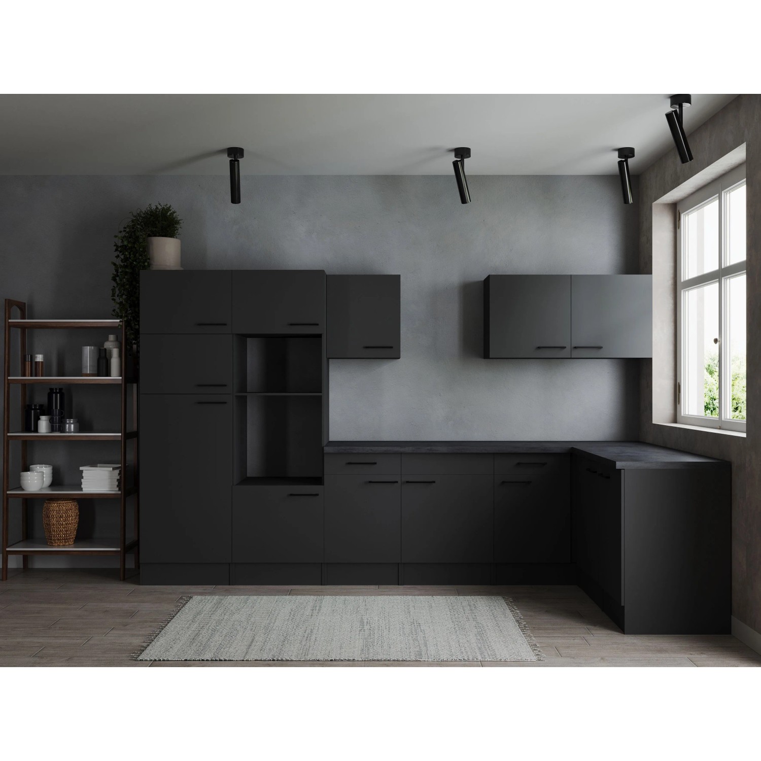 Respekta Kuchyně Oliver L šedá matná/žula 340 cm - bez el. přístrojů