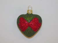 ONREX Vánoční ozdoba skleněná srdíčko zelené mašle 5,5 cm ONREX Vánoční ozdoba skleněná srdíčko zelené mašle 5,5 cm