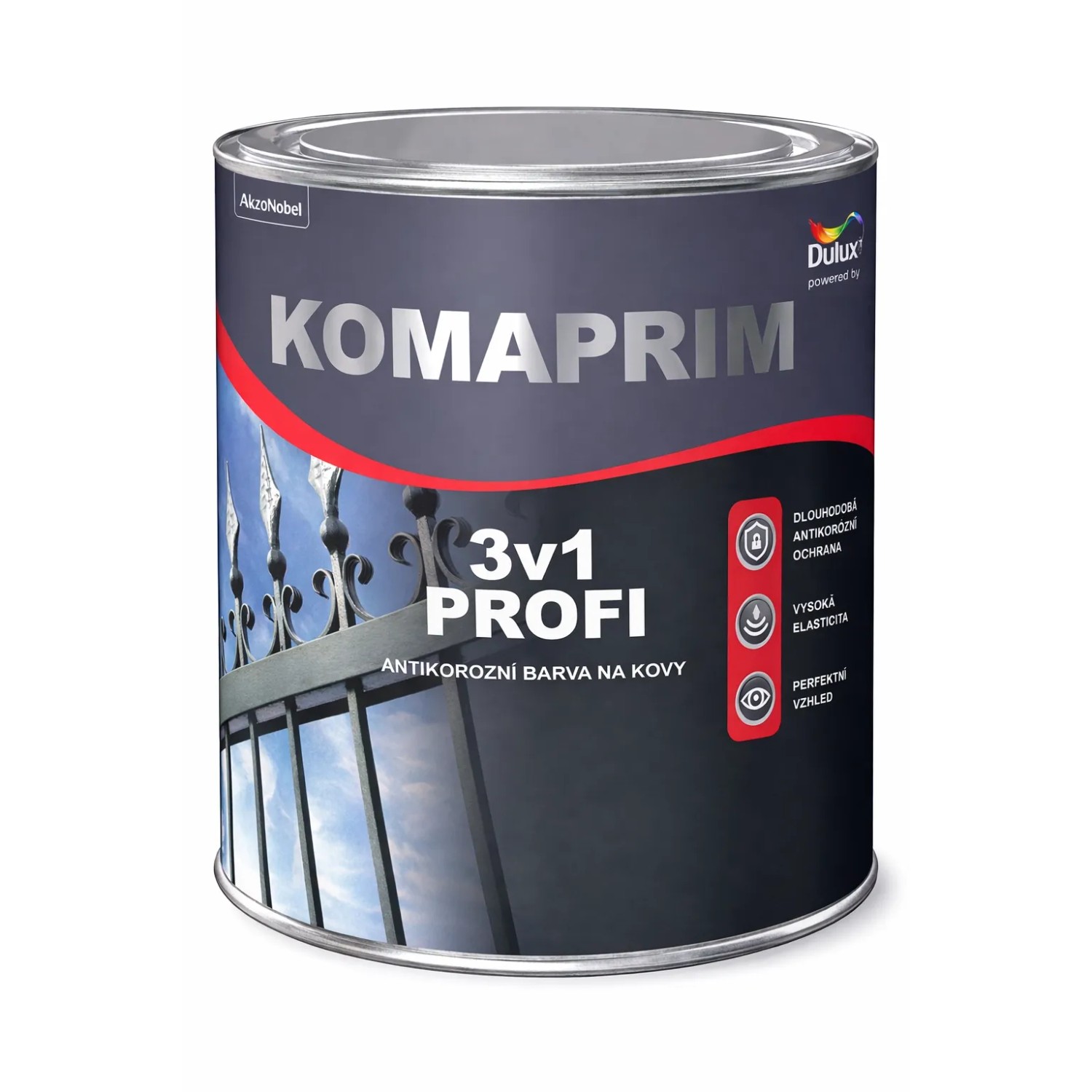 Dulux Antikorozní barva na kovy KOMAPRIM 3v1 PROFI středně šedá 0,75 l
