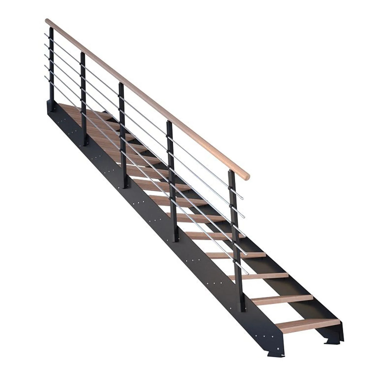 StarWood Kovové schody Kos 13 st. dub přír. 85 cm kov. zábradlí černá