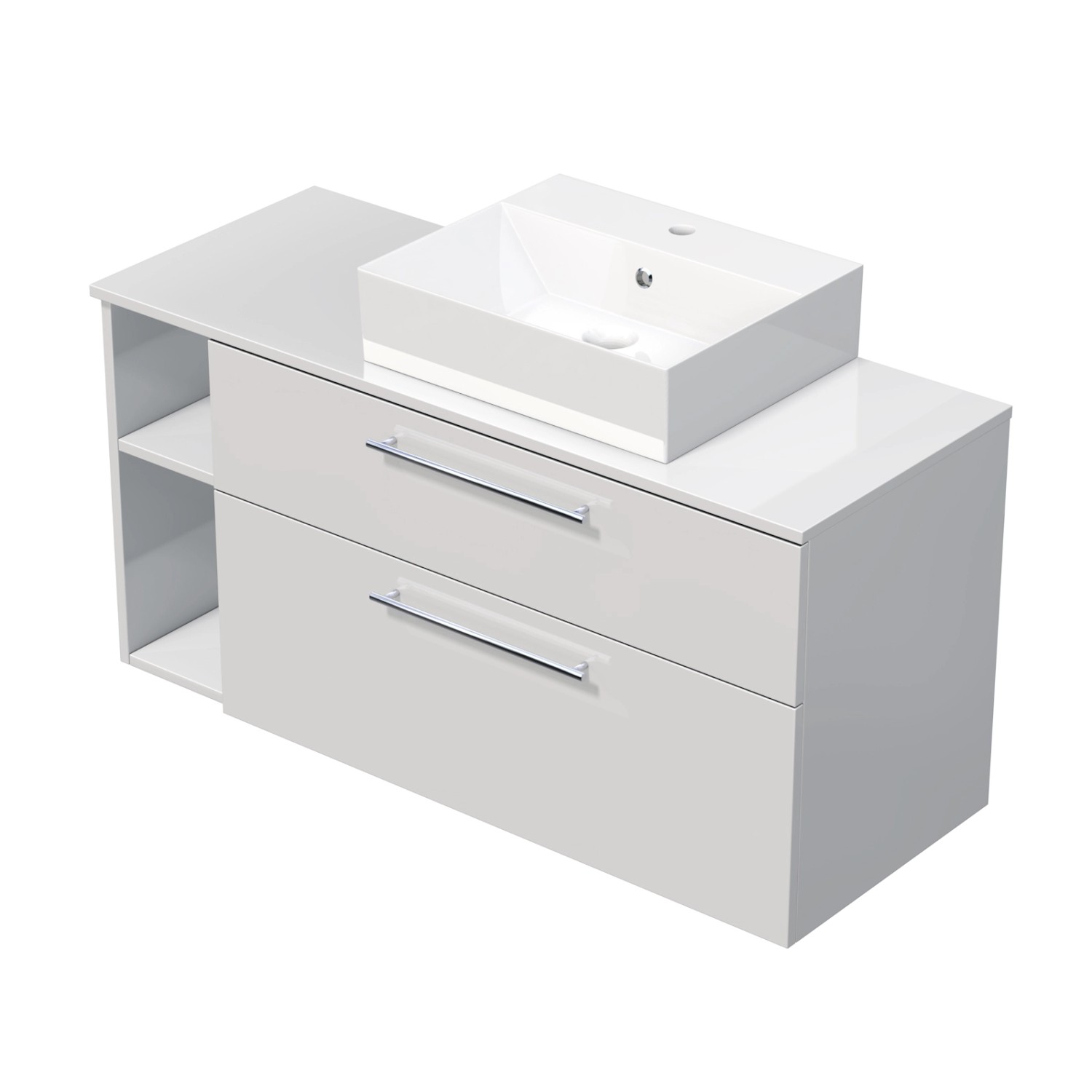 INTEDOOR Koupel.skříň+umyvadlo BEE, úchyt chrom, 120cm, regál vlevo, bílá lesk