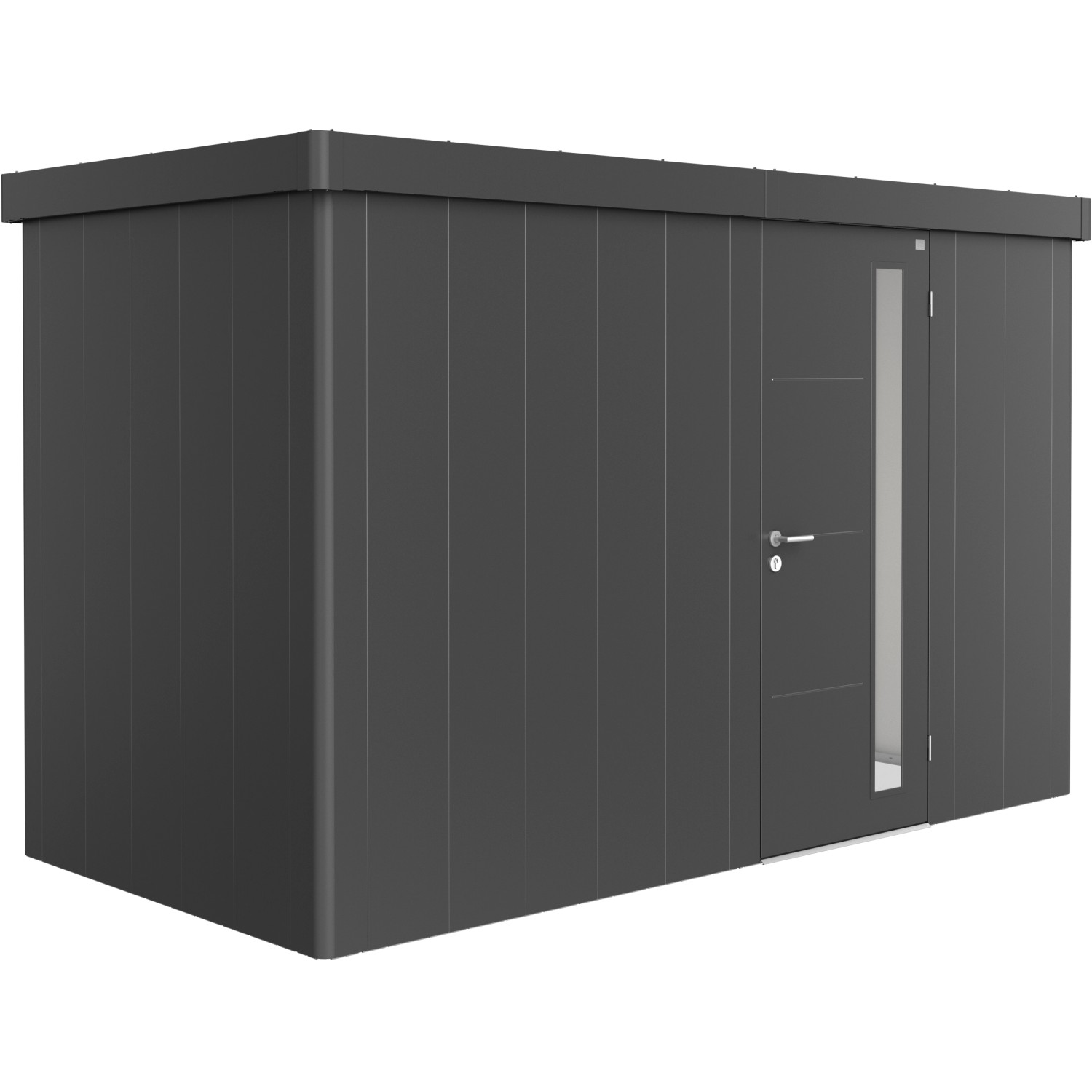 Biohort Plechový zahradní domek Neo1D standardní dveře tm. šedá 348 x 180 cm