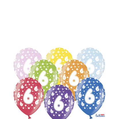 PartyDeco Balón latexový metal 30cm "6", 6 ks