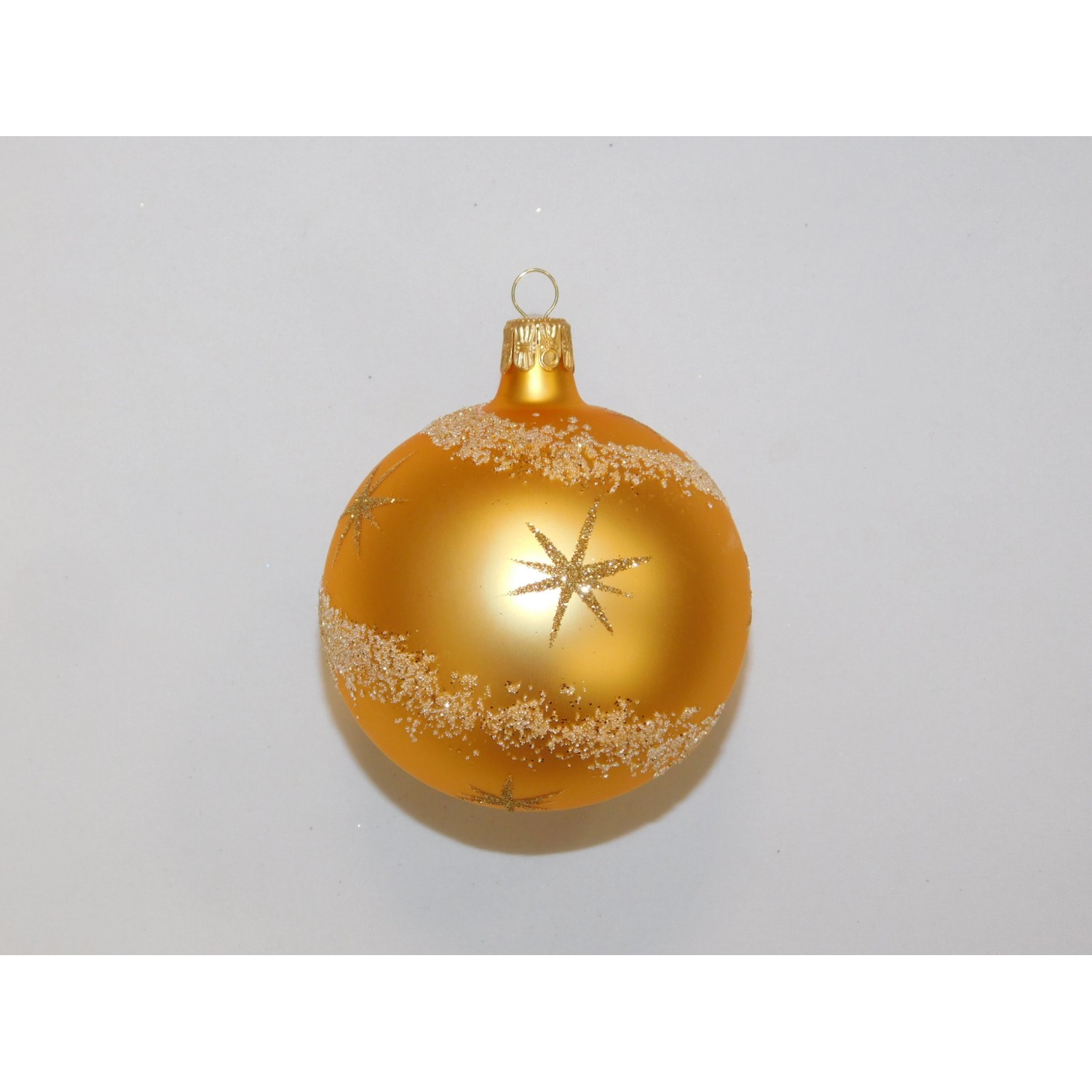 ONREX Vánoční ozdoba skleněná koule zlatá/oranžová/bílá hvězdičky pr. 8 cm