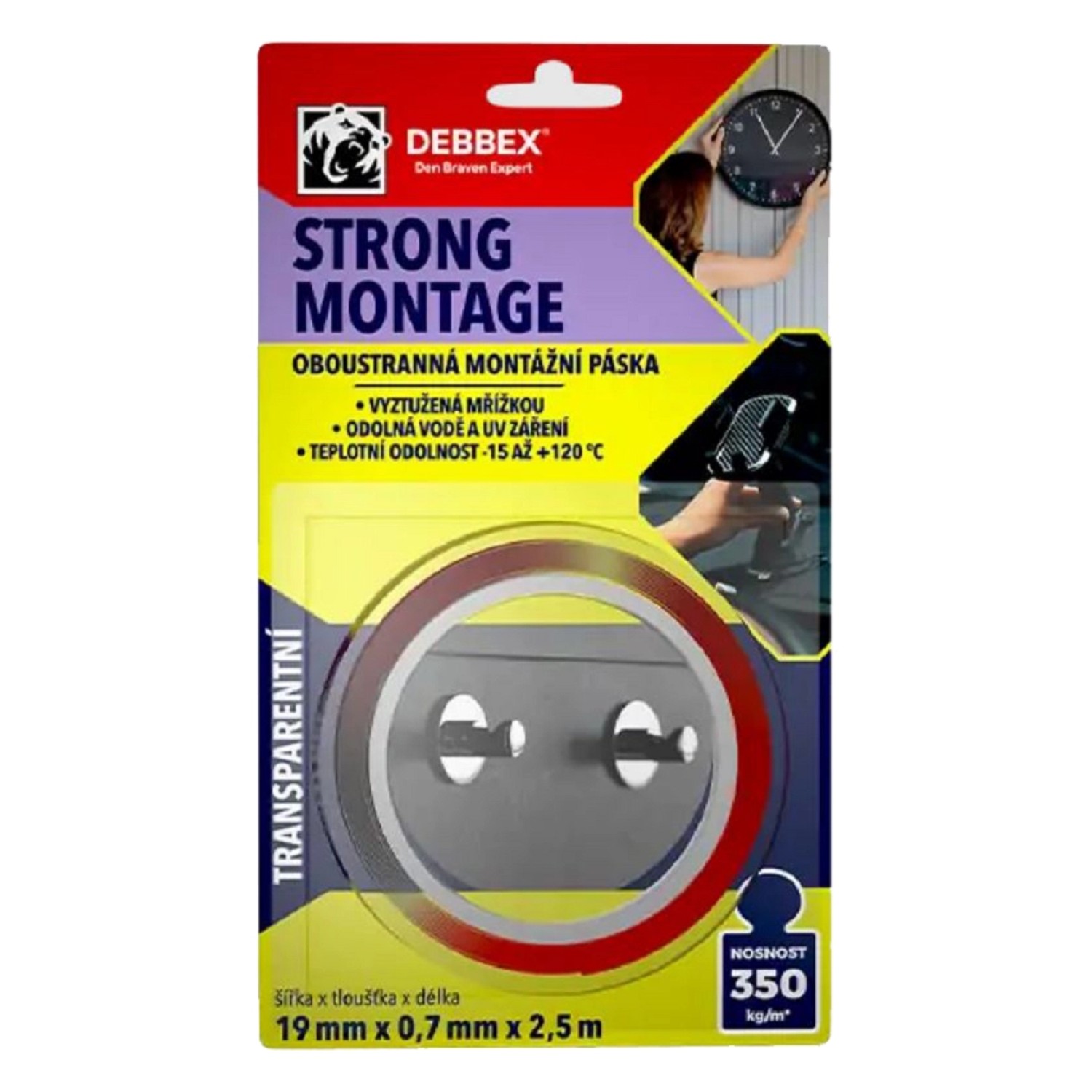 Oboustranná páska vyztužená 19mm x2.5m transparent