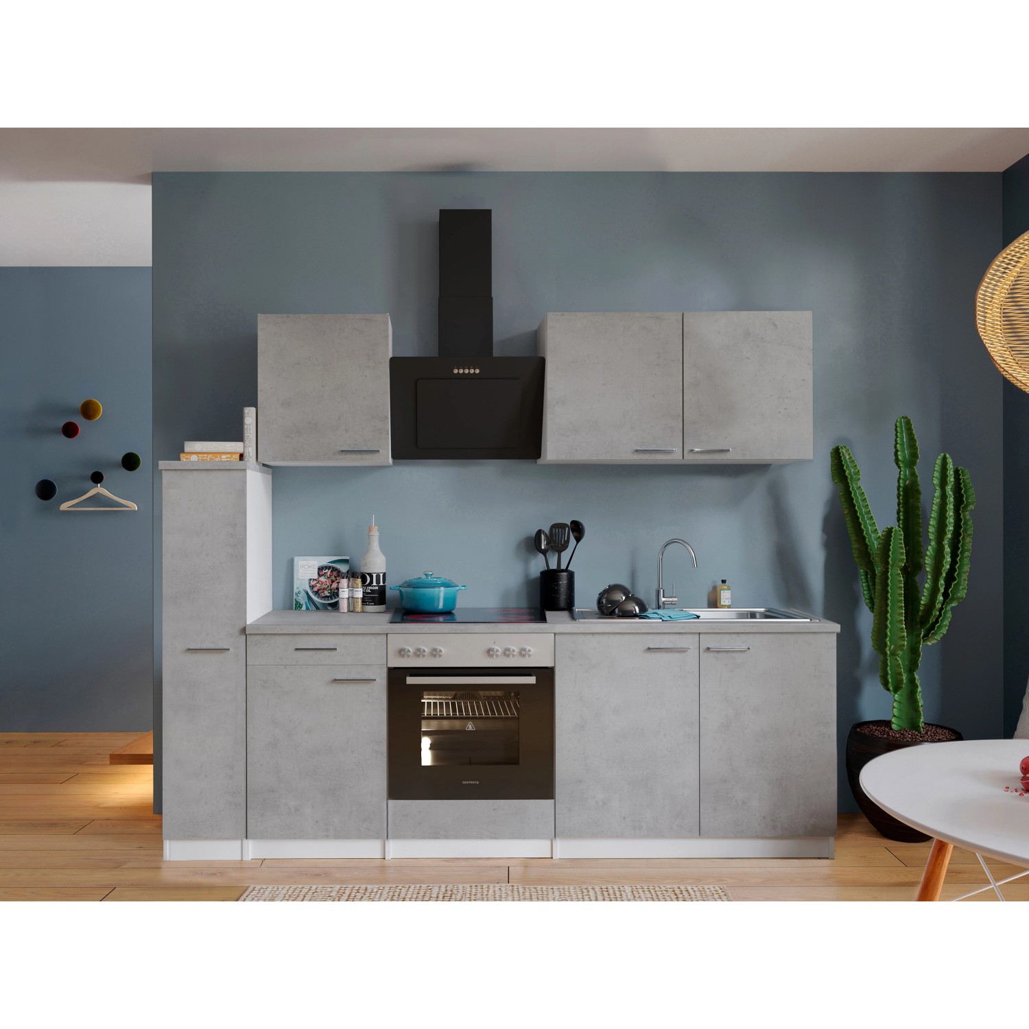 Respekta Kuchyně Malia beton/beton 240 cm - skloker. varná deska/šikmá digestoř