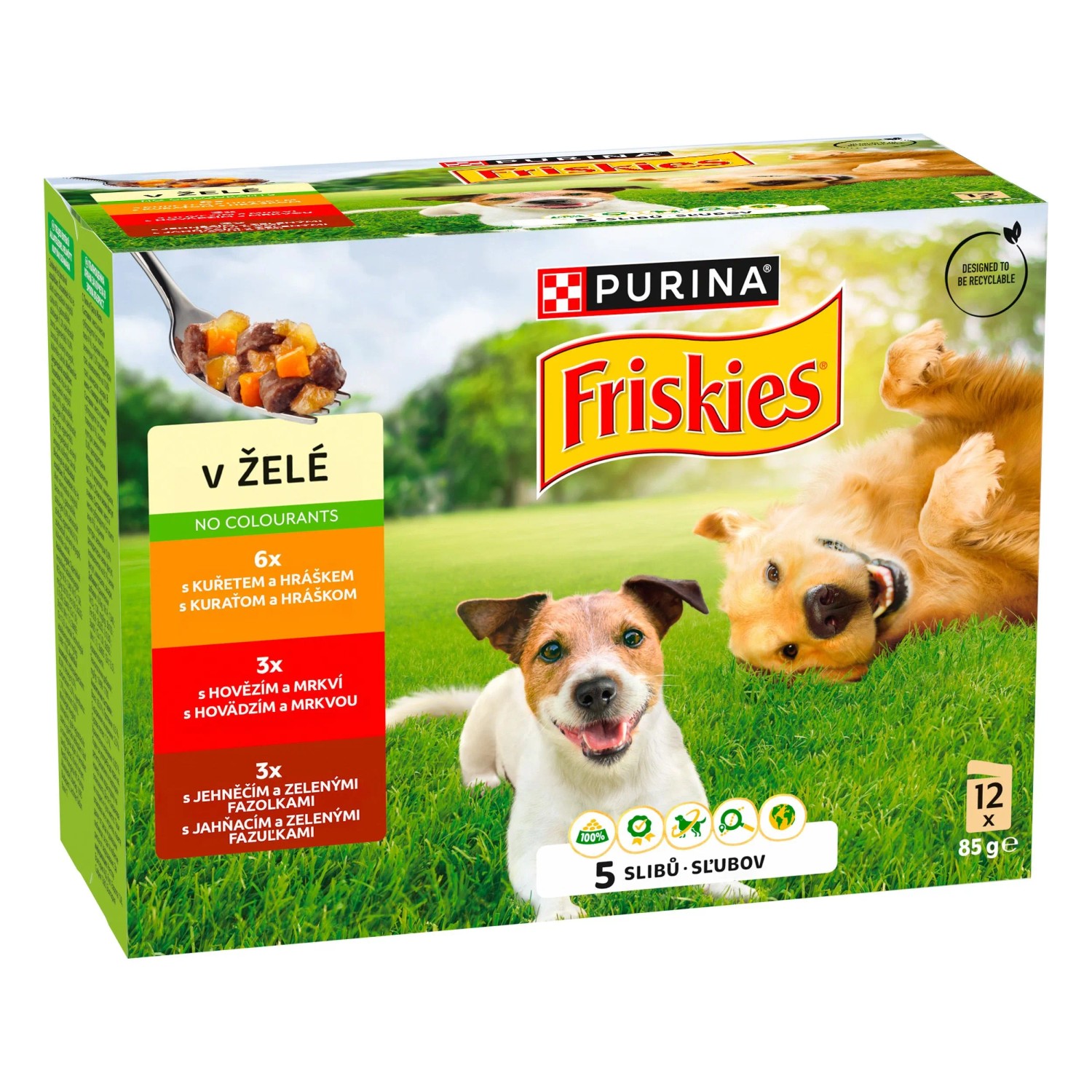 Friskies Adult Kapsičky pro psy kuře, hovězí, jehněčí v želé 12 x 85 g