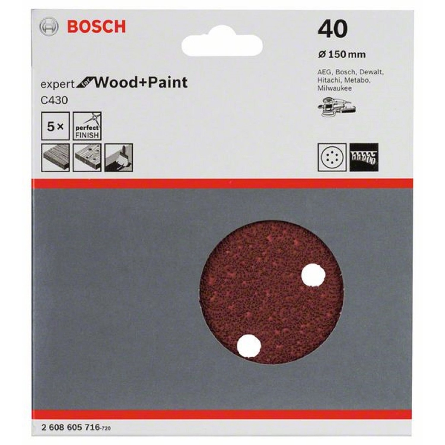 Bosch Brusný papír C430, 150 mm 40, 5 ks