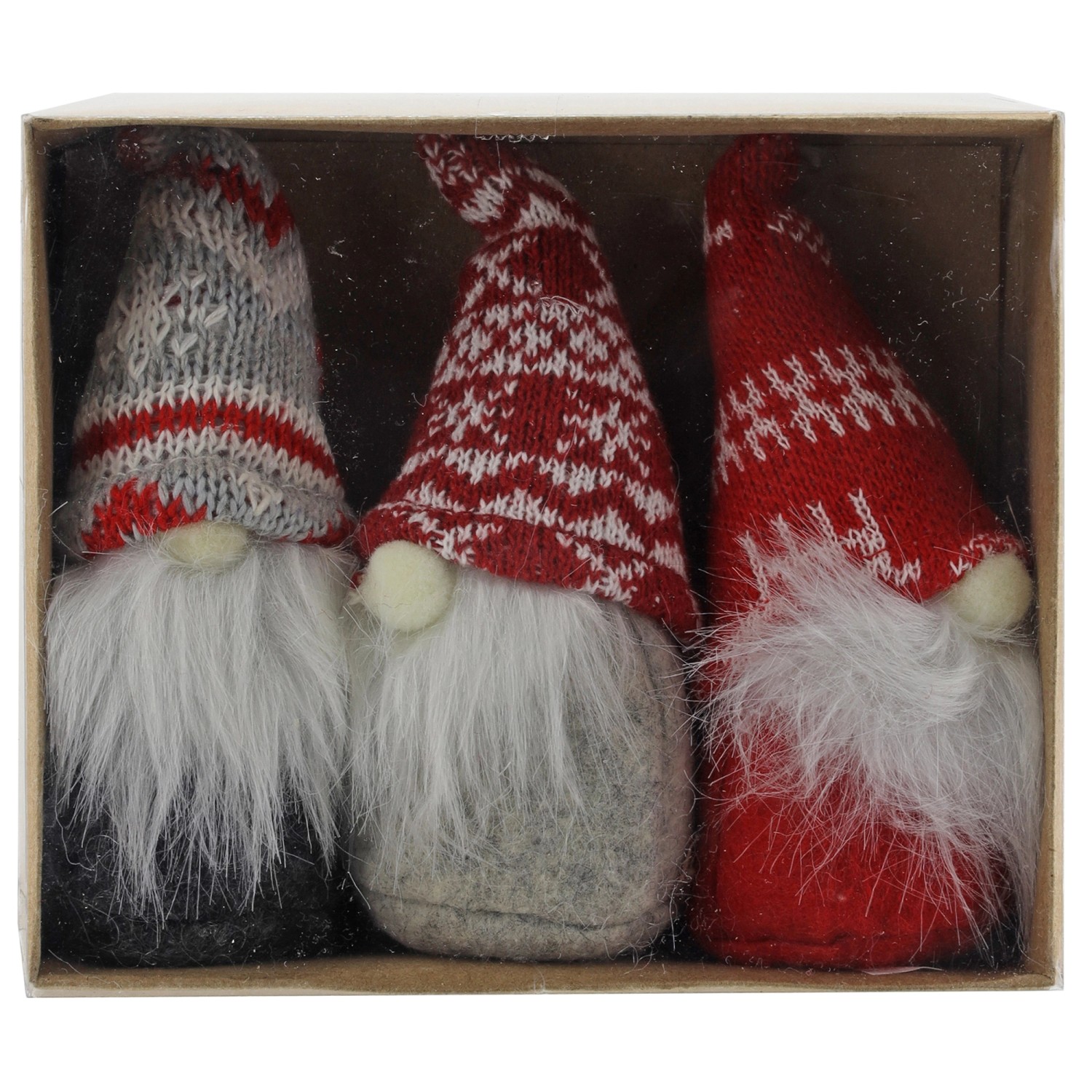 GEROMA Vánoční dekorace skřítci látkové červeno-šedé 10 cm, 3 ks