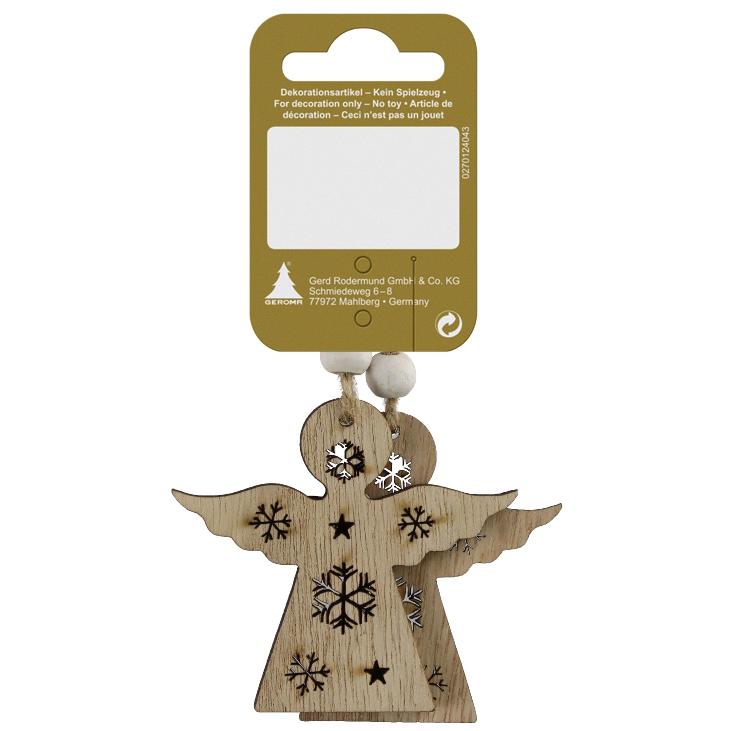 GEROMA Dřevěná vánoční ozdoba anděl 6,5 cm, 2 ks