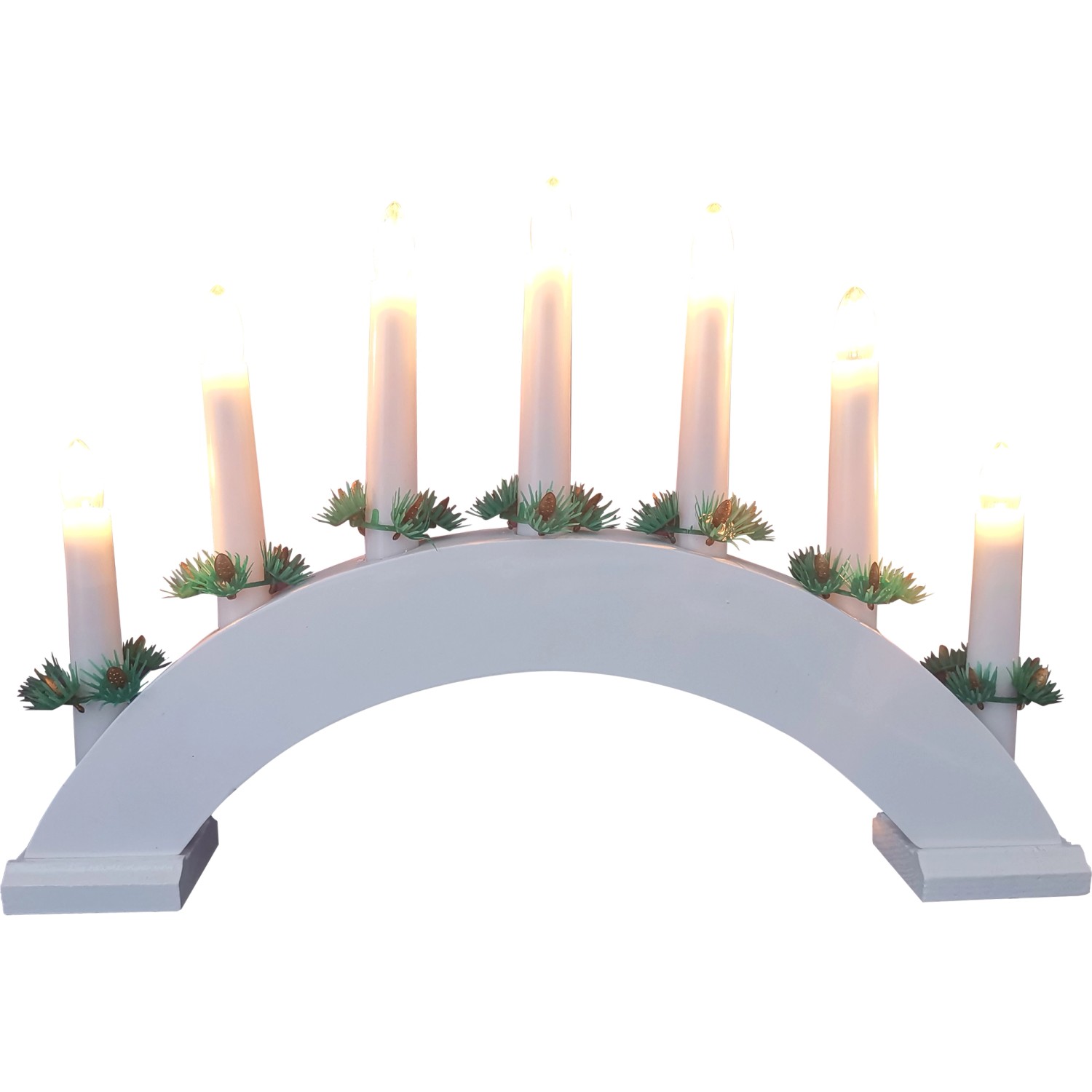 Svícen vánoční obloukový bílý, 7 svíček, 225 x 385 x 48 mm