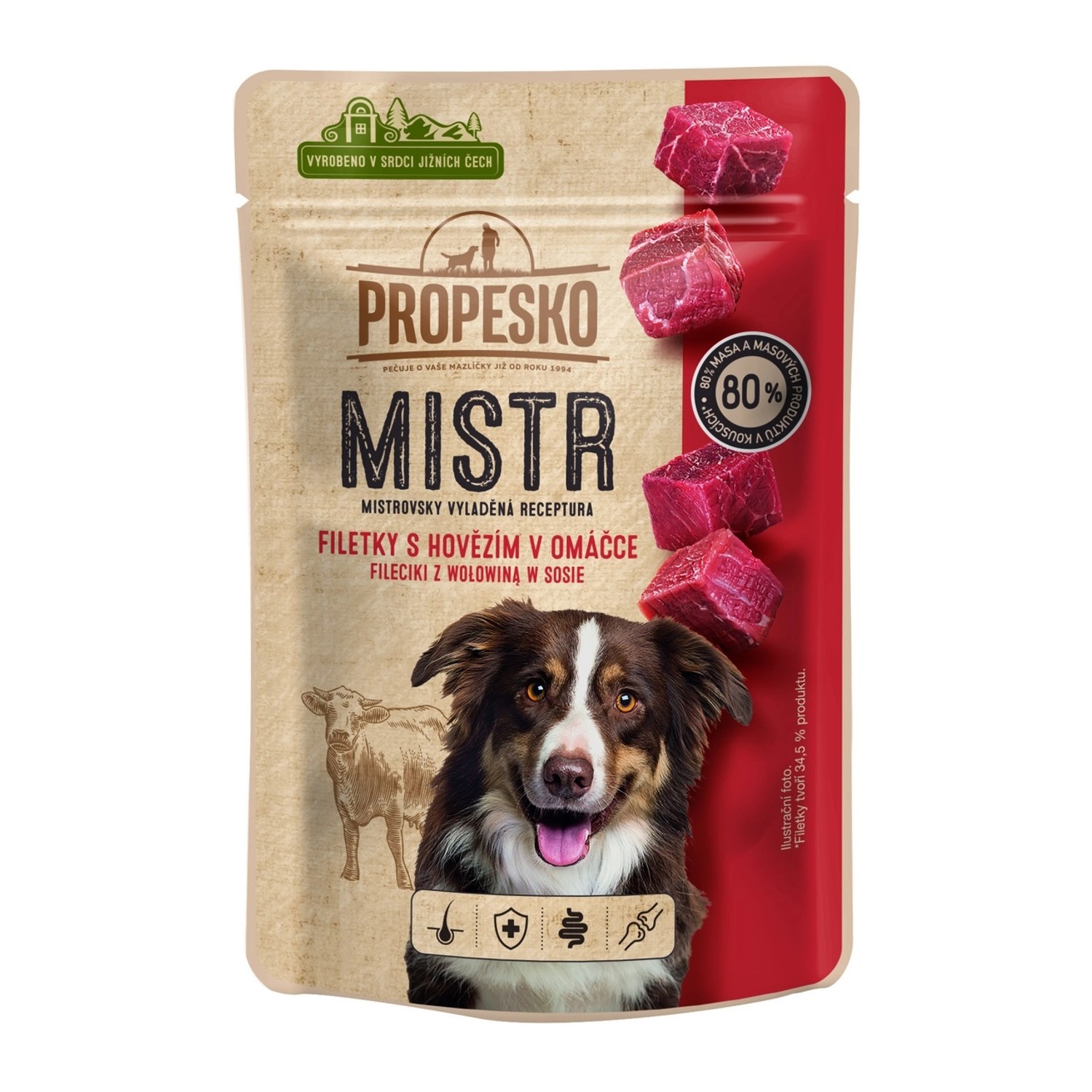 Propesko Mistr Filetky pro psy s hovězím v omáčce 85 g